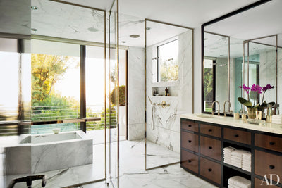 BEST IN MARBLE: ARCHITECTURAL DIGEST'S 22 BATHS SWATHED IN GRAPHIC MARBLE